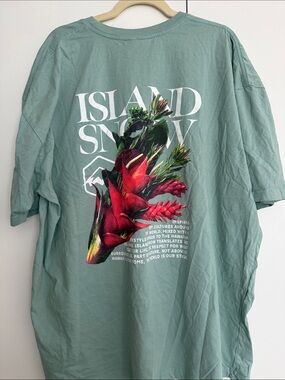 Island Snow Hawaii Tropical Flower Graphic T-Shirt Sage Green Men’s 3X